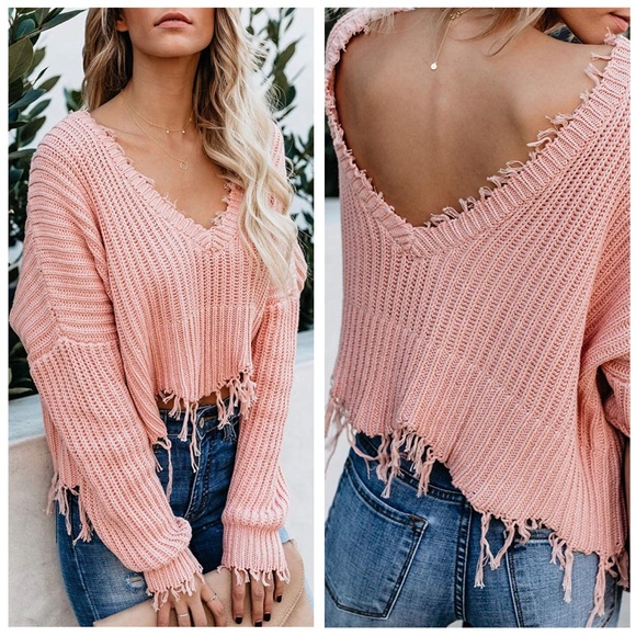 Boho Vintage Frayed Hem Off-shoulder Sweater - Picture 6 of 10